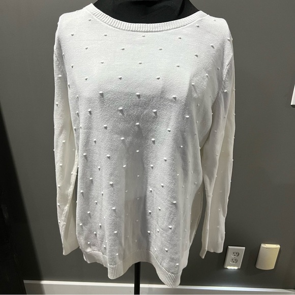 Talbots White Textured Bubble Polka Dots Sweater Size LP - Picture 1 of 7
